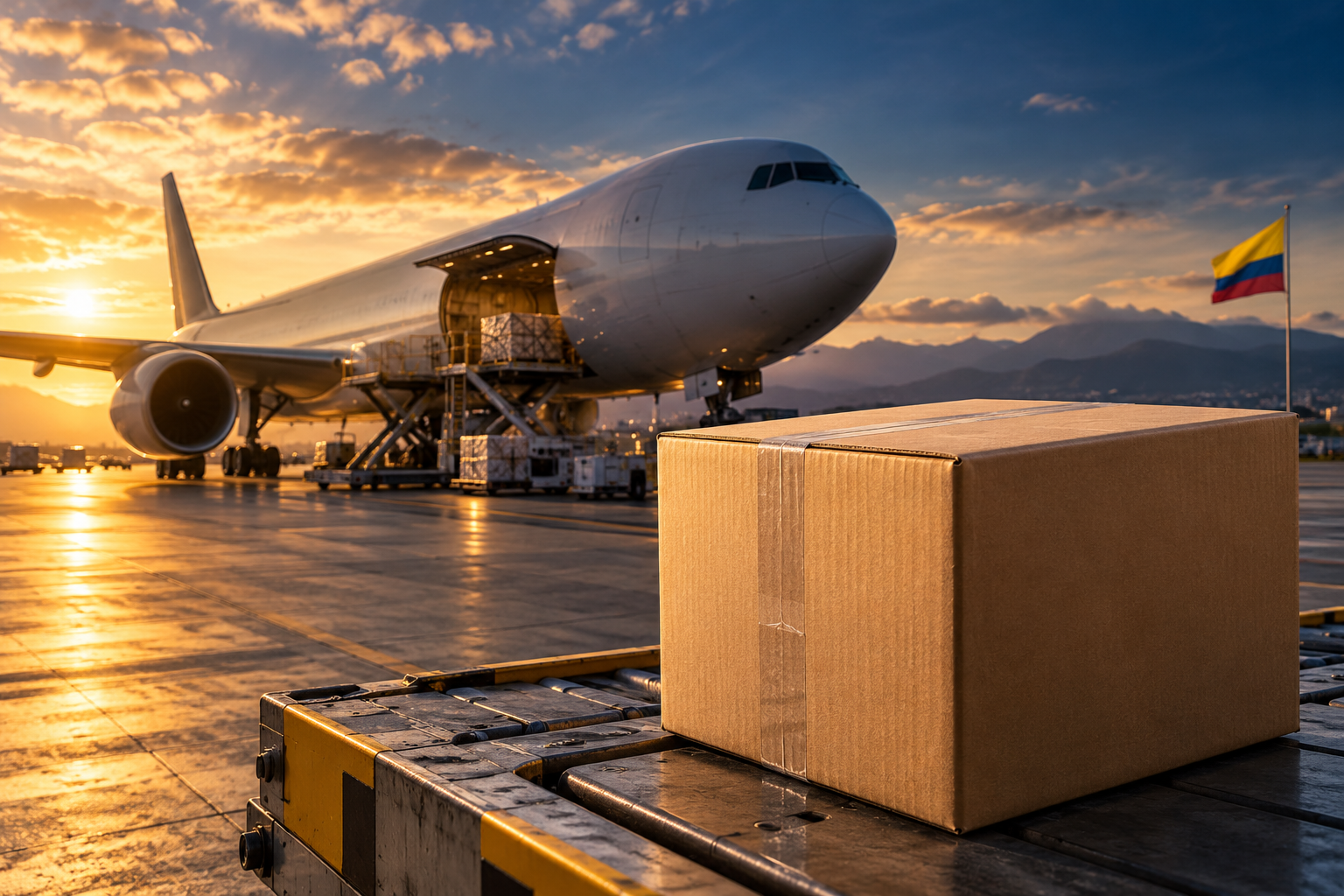 Imagen ilustrativa de una caja y un avión de carga